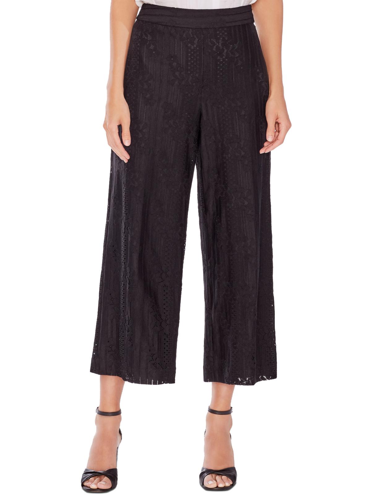 Vince Camuto Womens Lace Cropped Casual Wide Leg Pants, Black, 4